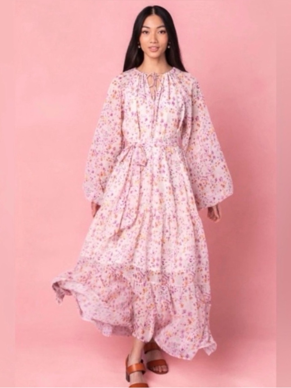 Ivy City Co Floral Pink Long Sleeve Maxi Dress